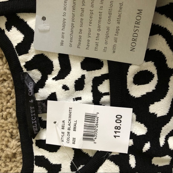$118 NWT NORDSTROMS Black white sweater dress womens small night party winter - Picture 4 of 7
